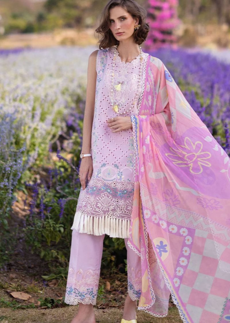 Mushq Lawn | Pink | Unstitched | Party wear | Digital print pure chiffon dupatta | Gerbera HML24-6B