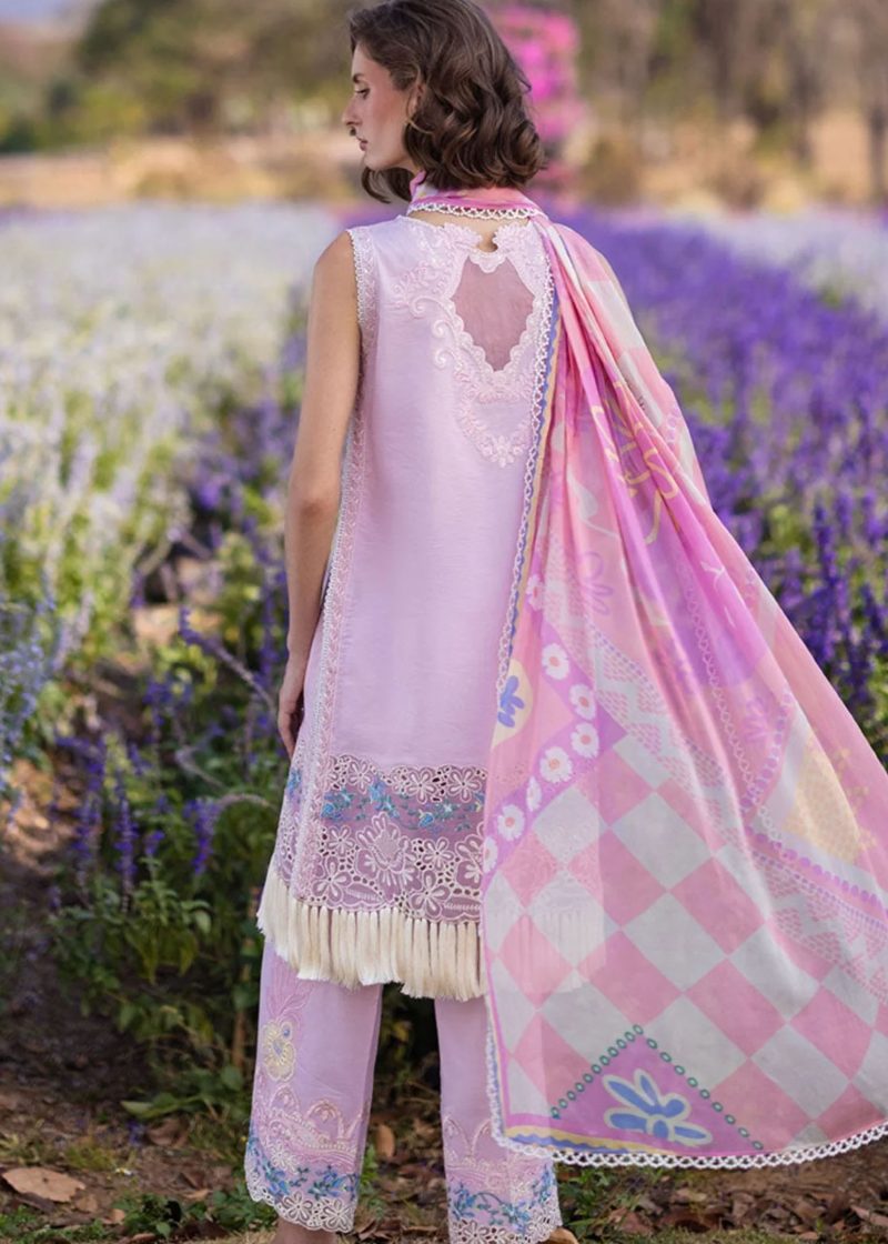 Mushq Lawn | Pink | Unstitched | Party wear | Digital print pure chiffon dupatta | Gerbera HML24-6B