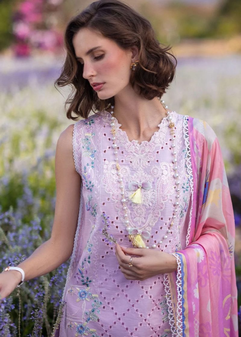 Mushq Lawn | Pink | Unstitched | Party wear | Digital print pure chiffon dupatta | Gerbera HML24-6B