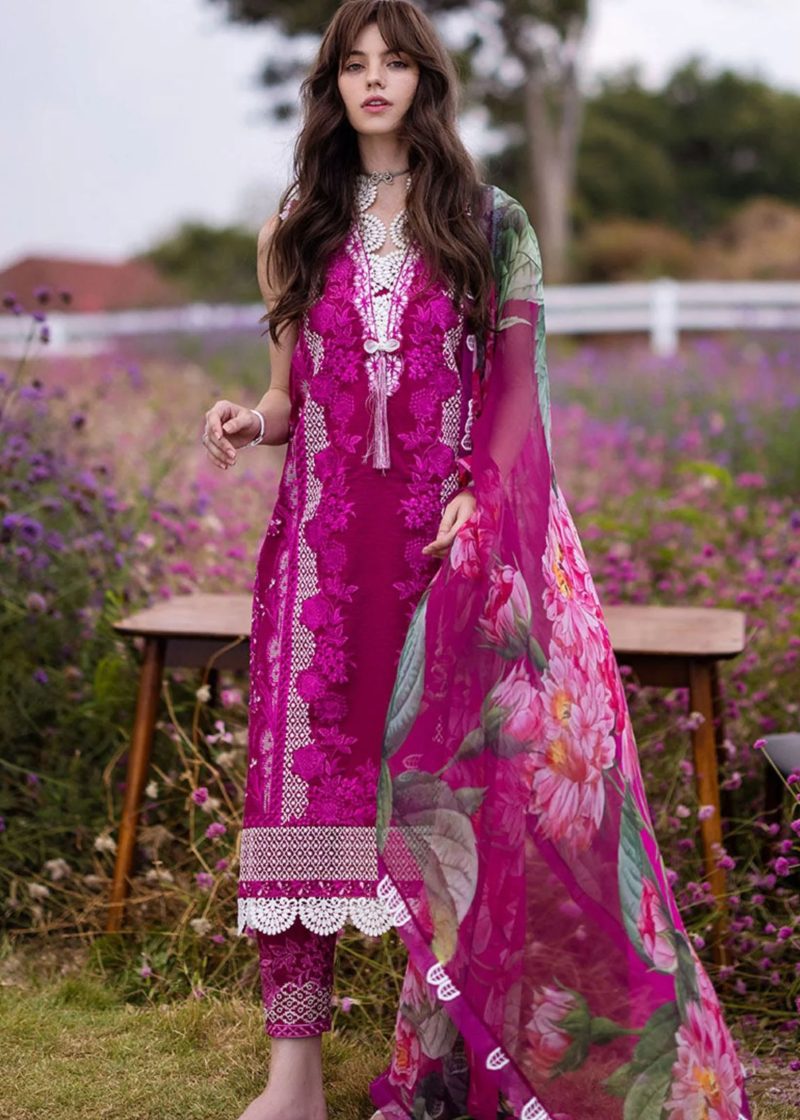 Mushq Lawn | Lavender | Unstitched | Party wear | Digital print pure chiffon dupatta | Solara Zyra HML24-8B