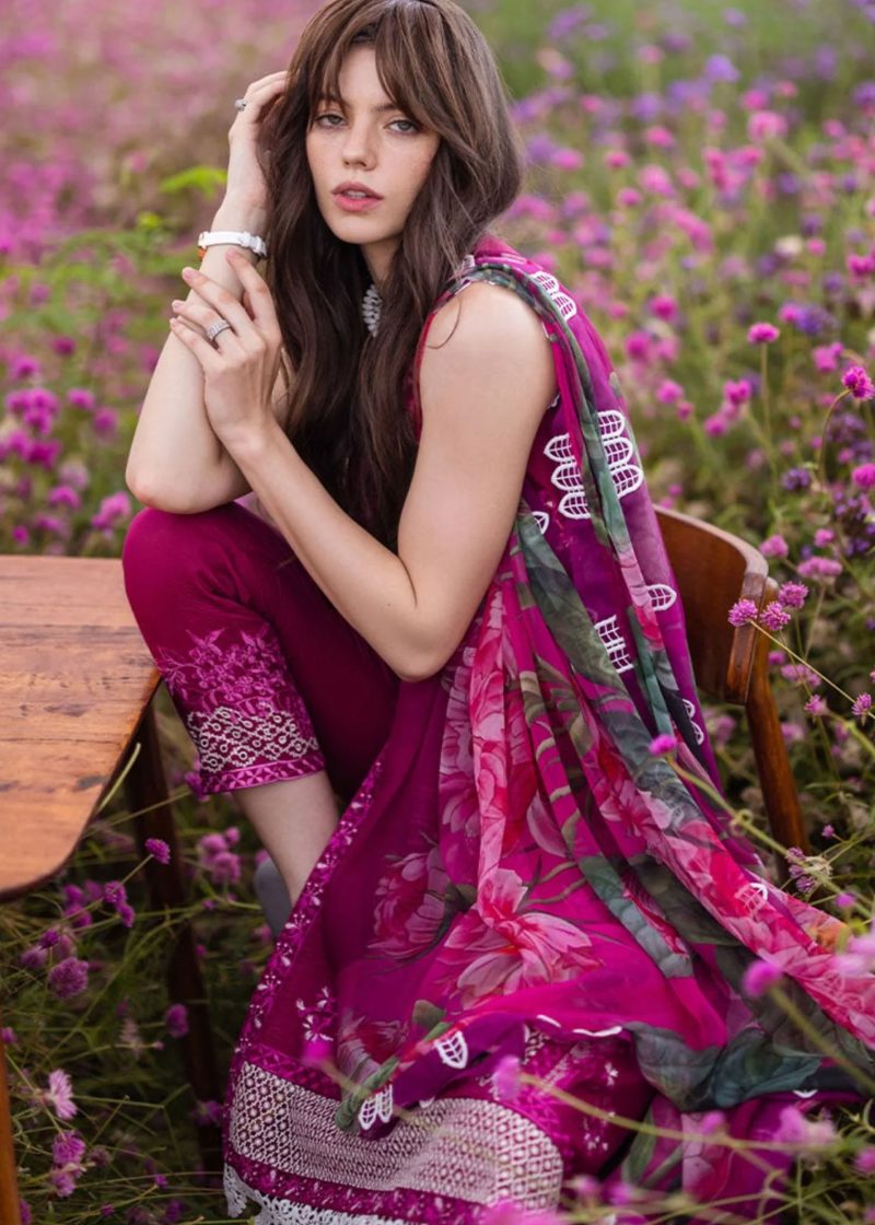 Mushq Lawn | Lavender | Unstitched | Party wear | Digital print pure chiffon dupatta | Solara Zyra HML24-8B