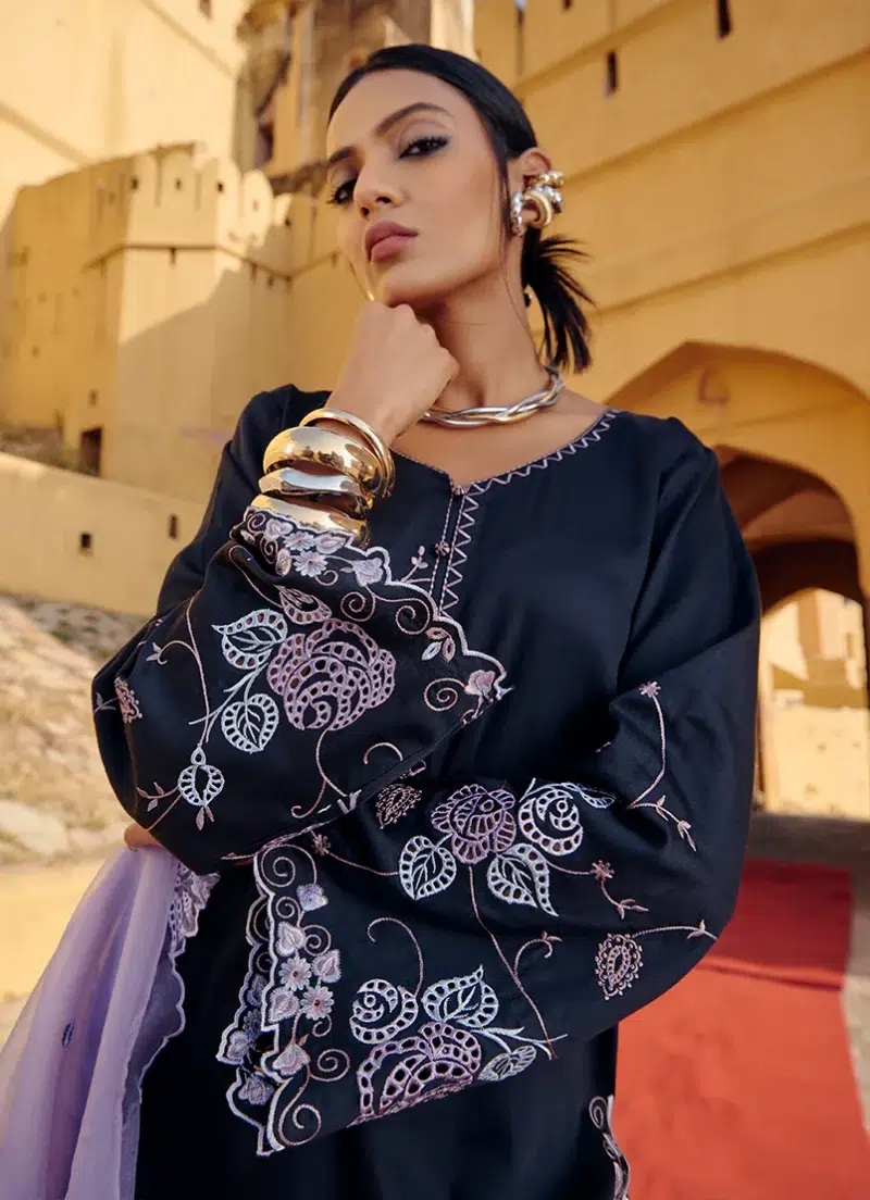 Image | Eid Collection ‘25 | Luxury Embroidered Suit | Black | Stitched | 3 pc set.