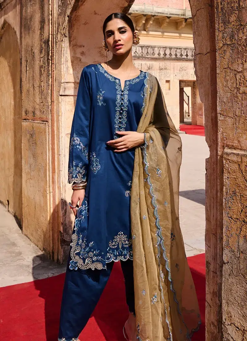 Image | Eid Collection ‘25 | Luxury Embroidered Suit | Blue | Stitched | 3 pc set.