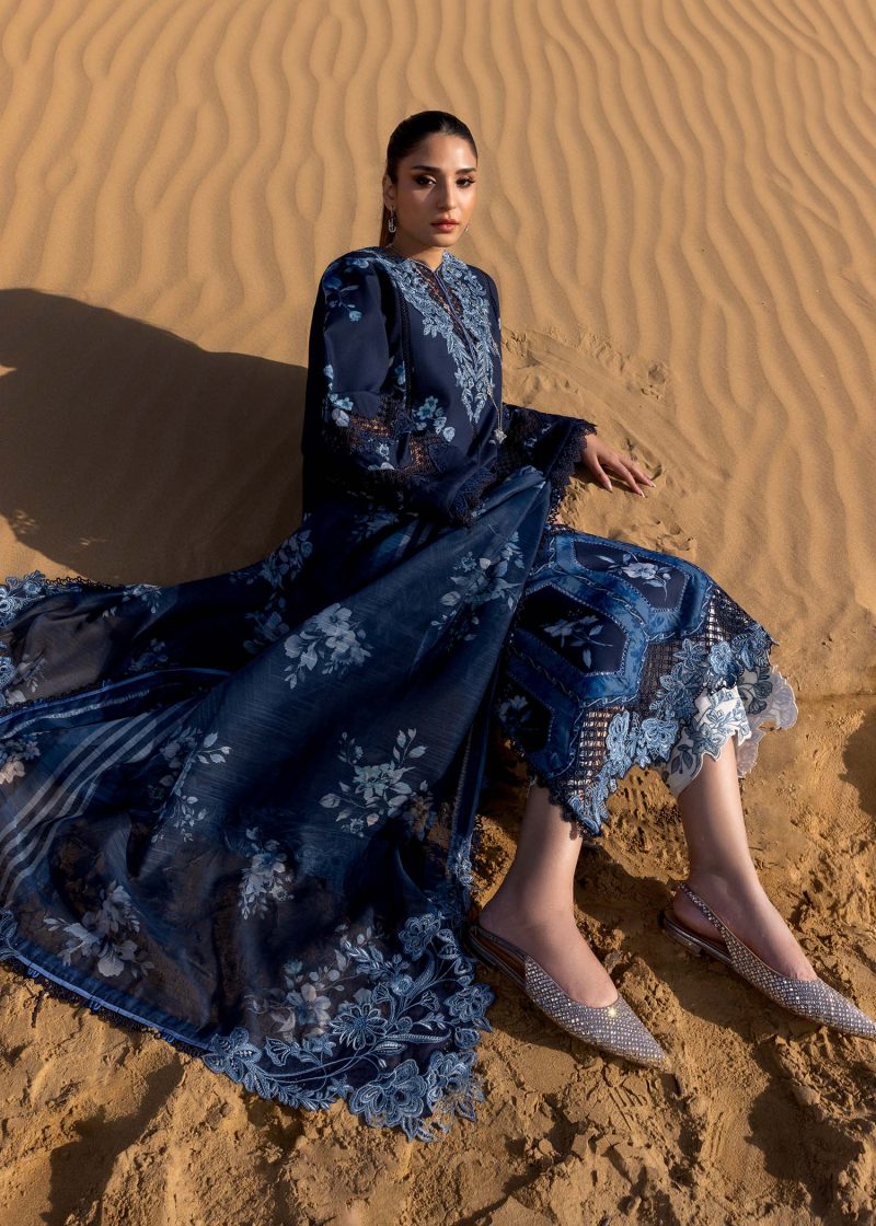 Crimson | Flow By Crimson Lawn 25 | Moonlight Blue | Unstitched | Festive wear | Under The Tuscan Love | D1 B | 3pc set.