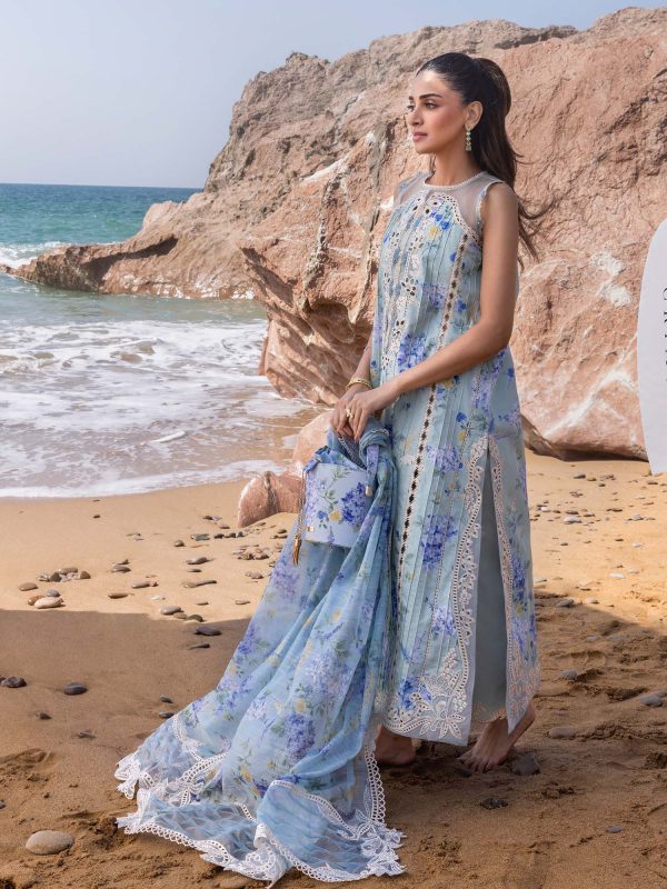 Crimson | Flow By Crimson Lawn 25 | Ocean Blue | Unstitched | Festive wear | Who'S That Girl | D3 B | 3pc set.