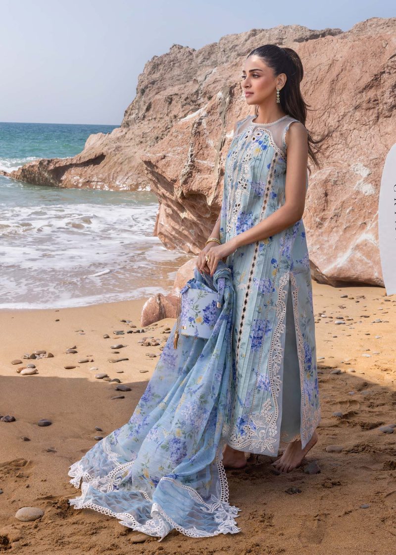 Crimson | Flow By Crimson Lawn 25 | Ocean Blue | Unstitched | Festive wear | Who'S That Girl | D3 B | 3pc set.