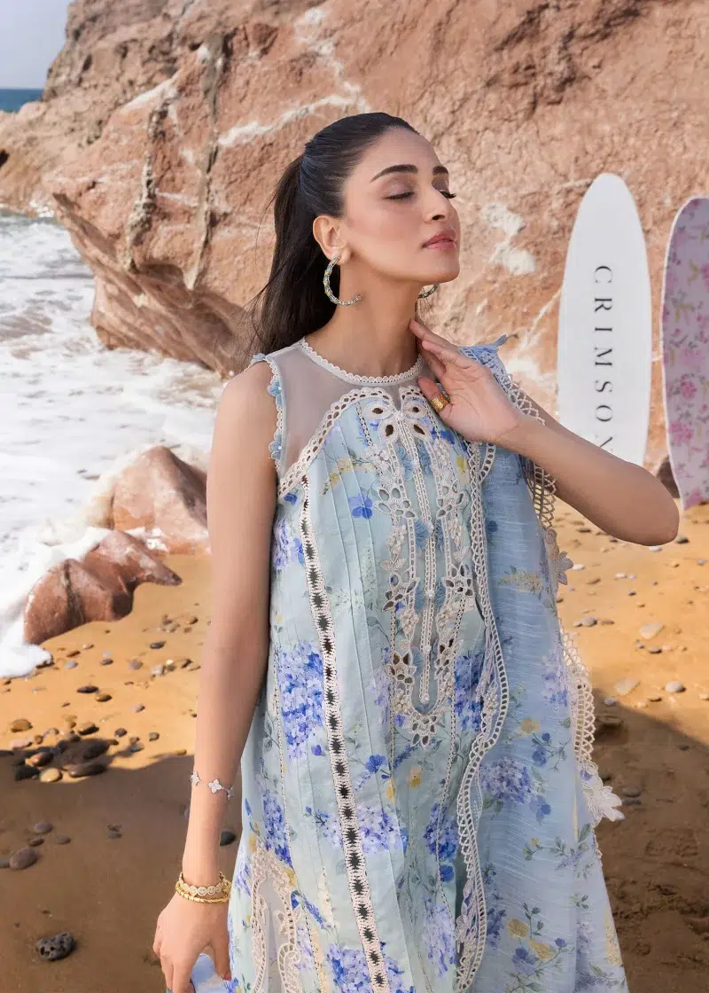 Crimson | Flow By Crimson Lawn 25 | Ocean Blue | Unstitched | Festive wear | Who'S That Girl | D3 B | 3pc set.