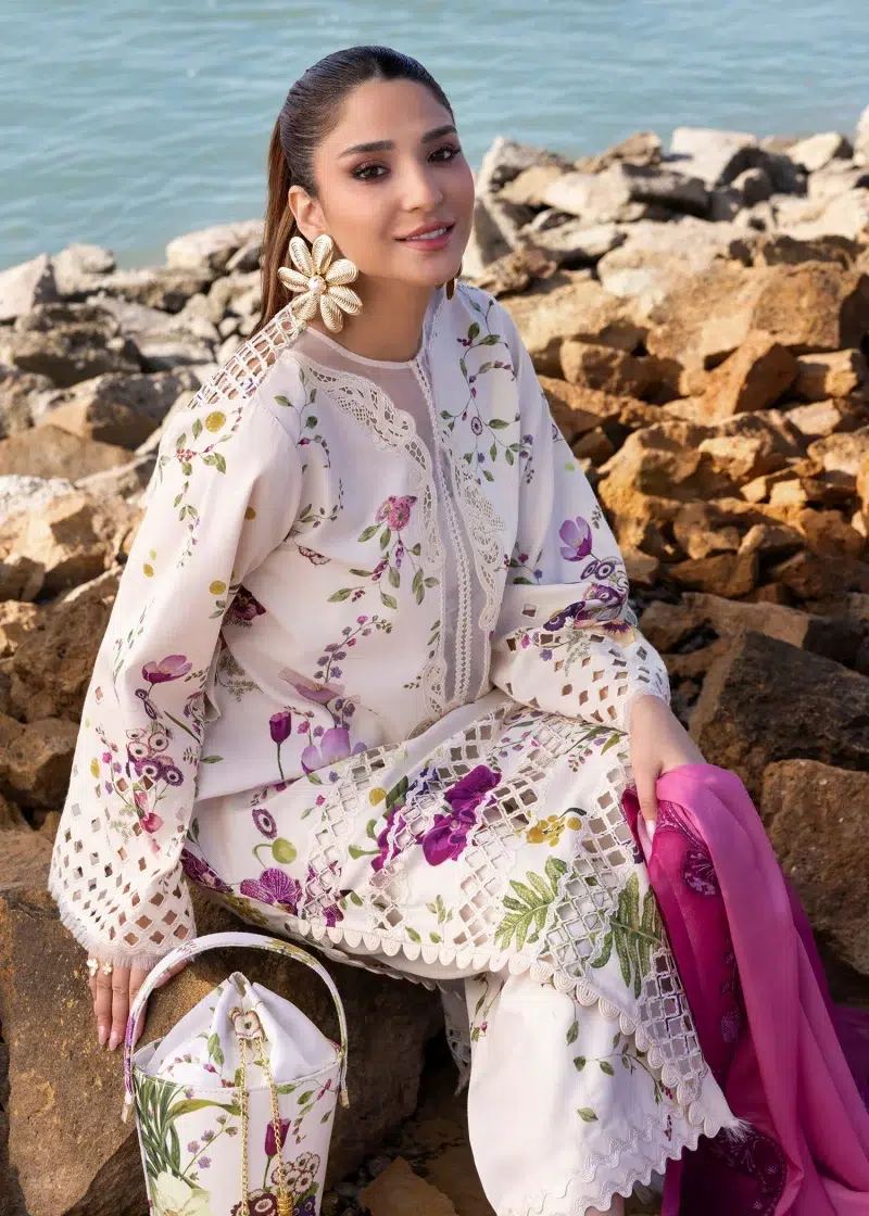 Crimson | Flow By Crimson Lawn 25 | Ivory | Unstitched | Festive wear | Bloom Bold | D4 A | 3pc set.