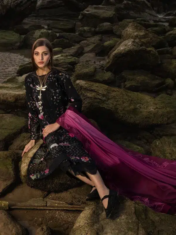 Crimson | Flow By Crimson Lawn 25 | Midnight Black | Unstitched | Festive wear | Bloom Bold | D4 B | 3pc set.