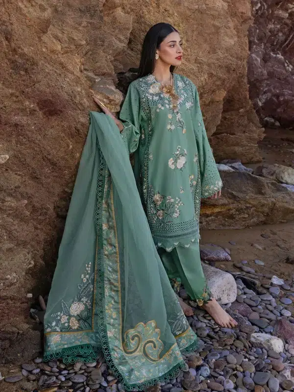 Crimson | Flow By Crimson Lawn 25 | Sage | Unstitched | Festive wear | Parsi Threads | D5 A | 3pc set.