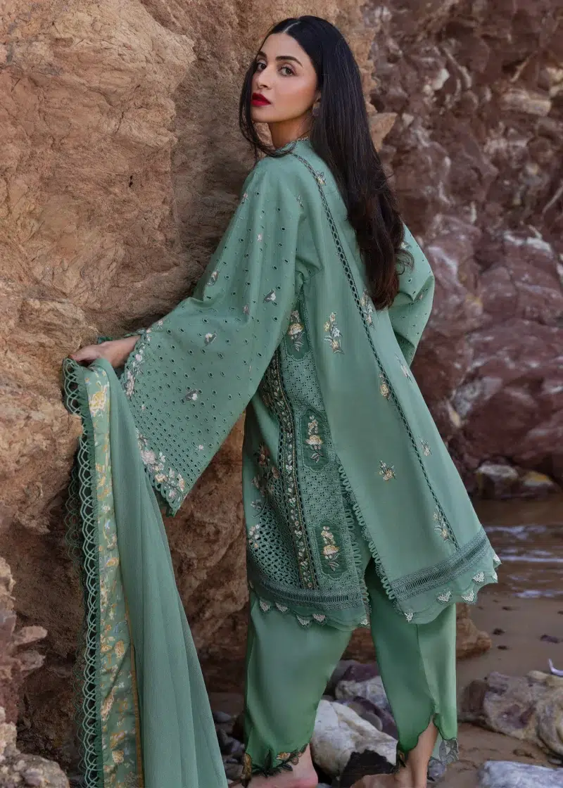 Crimson | Flow By Crimson Lawn 25 | Sage | Unstitched | Festive wear | Parsi Threads | D5 A | 3pc set.