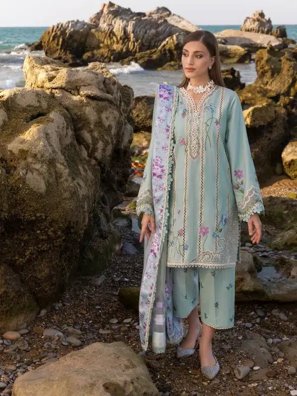 Crimson | Flow By Crimson Lawn 25 | Morning Blue | Unstitched | Festive wear | Floral Crush | D6 A | 3pc set.