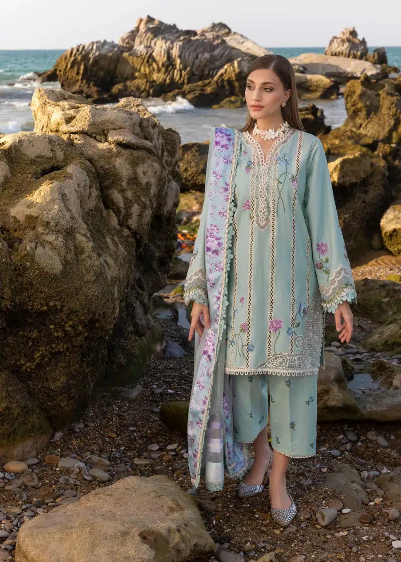 Crimson | Flow By Crimson Lawn 25 | Morning Blue | Unstitched | Festive wear | Floral Crush | D6 A | 3pc set.