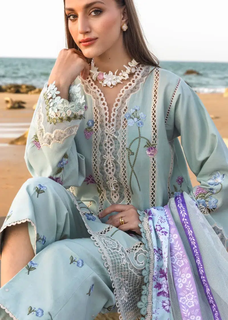 Crimson | Flow By Crimson Lawn 25 | Morning Blue | Unstitched | Festive wear | Floral Crush | D6 A | 3pc set.