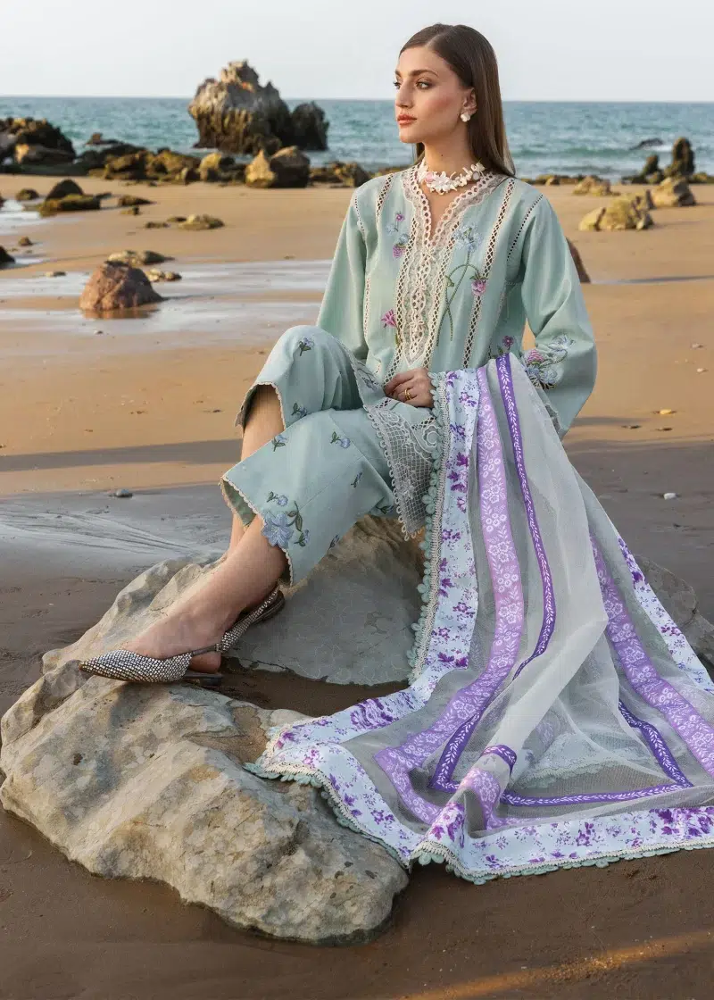 Crimson | Flow By Crimson Lawn 25 | Morning Blue | Unstitched | Festive wear | Floral Crush | D6 A | 3pc set.