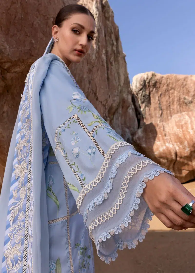 Crimson | Flow By Crimson Lawn 25 | Ice Blue | Unstitched | Festive wear | A Girl In The Garden | D7 B | 3pc set.