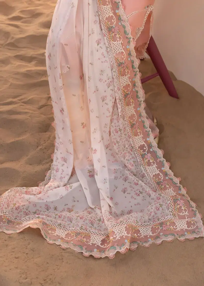 Crimson | Flow By Crimson Lawn 25 | Peachy Pink | Unstitched | Festive wear | Twirls And Ties | D8 A | 3pc set.