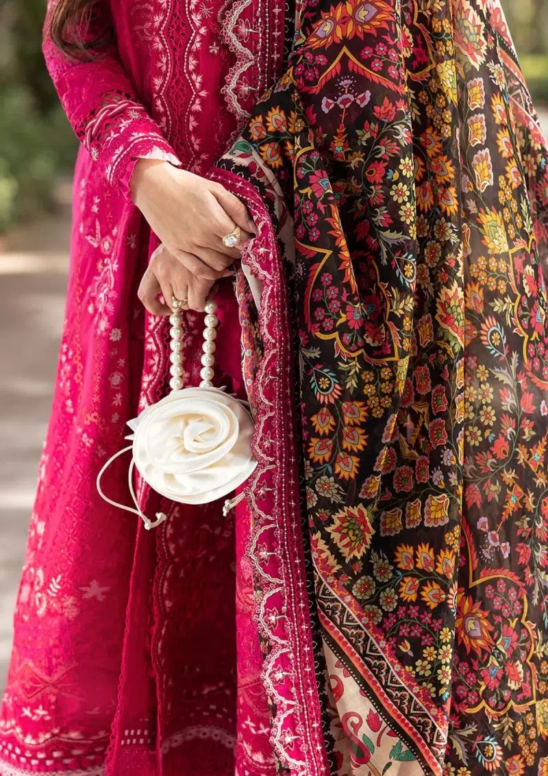 Faiza Saqlain | Noor e Chashm | Zinnia Luxury Lawn 25 | Dark Hot Pink | Unstitched | Feastive Wear | Verda - 01 | 3 pc set.