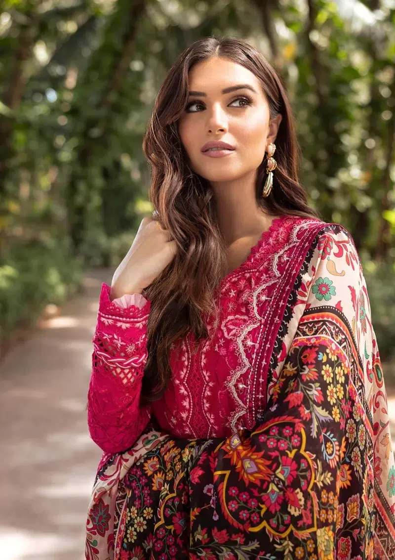 Faiza Saqlain | Noor e Chashm | Zinnia Luxury Lawn 25 | Dark Hot Pink | Unstitched | Feastive Wear | Verda - 01 | 3 pc set.