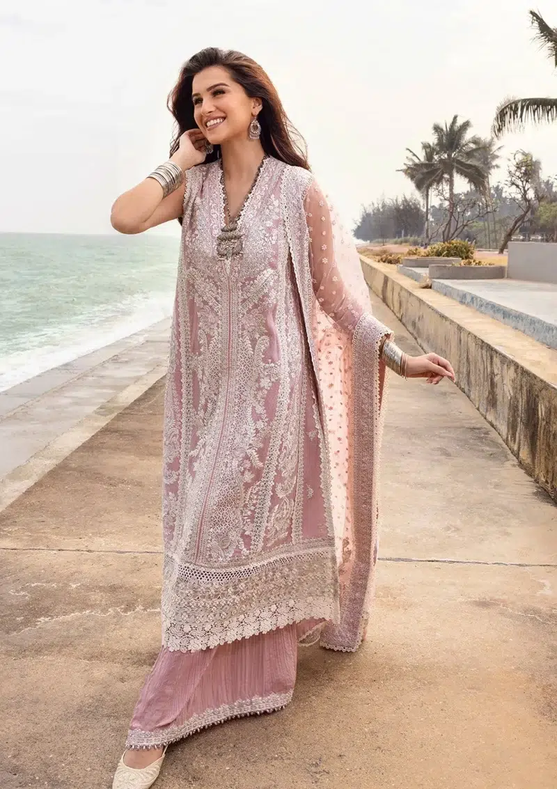 Faiza Saqlain | Noor e Chashm | Zinnia Luxury Lawn 25 | Powder Pink | Unstitched | Feastive Wear | Amaryllis - 02 | 3 pc set.