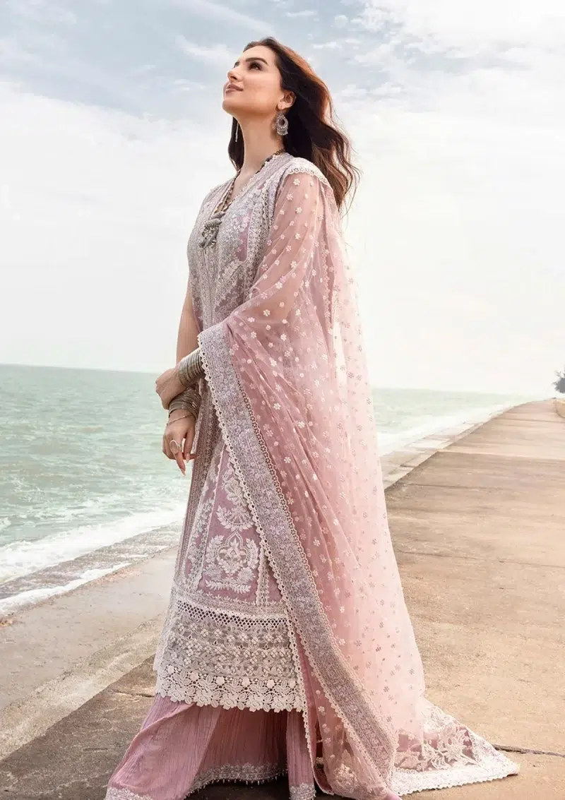Faiza Saqlain | Noor e Chashm | Zinnia Luxury Lawn 25 | Powder Pink | Unstitched | Feastive Wear | Amaryllis - 02 | 3 pc set.