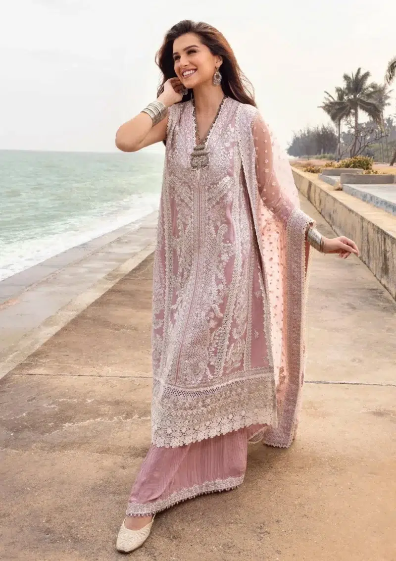 Faiza Saqlain | Noor e Chashm | Zinnia Luxury Lawn 25 | Powder Pink | Unstitched | Feastive Wear | Amaryllis - 02 | 3 pc set.