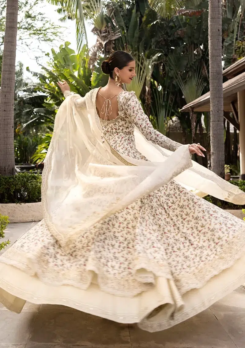 Faiza Saqlain | Noor e Chashm | Zinnia Luxury Lawn 25 | Off-White | Unstitched | Feastive Wear | Vinika - 03 | 3 pc set.