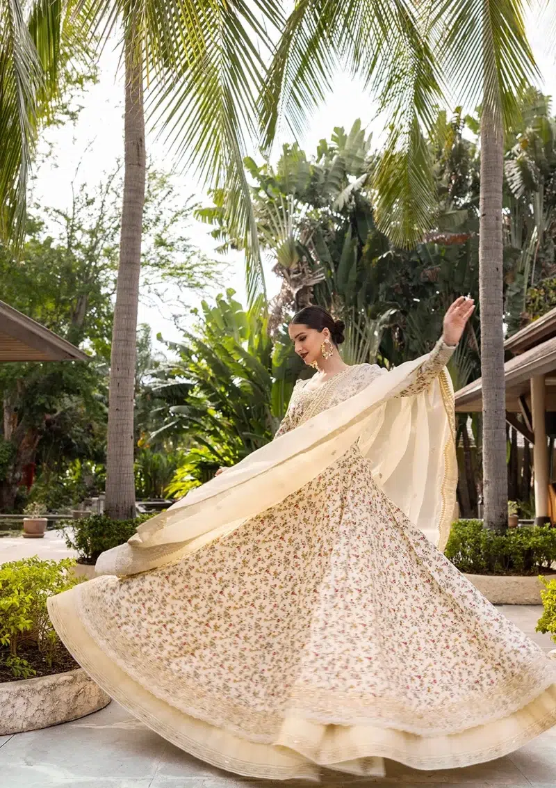 Faiza Saqlain | Noor e Chashm | Zinnia Luxury Lawn 25 | Off-White | Unstitched | Feastive Wear | Vinika - 03 | 3 pc set.