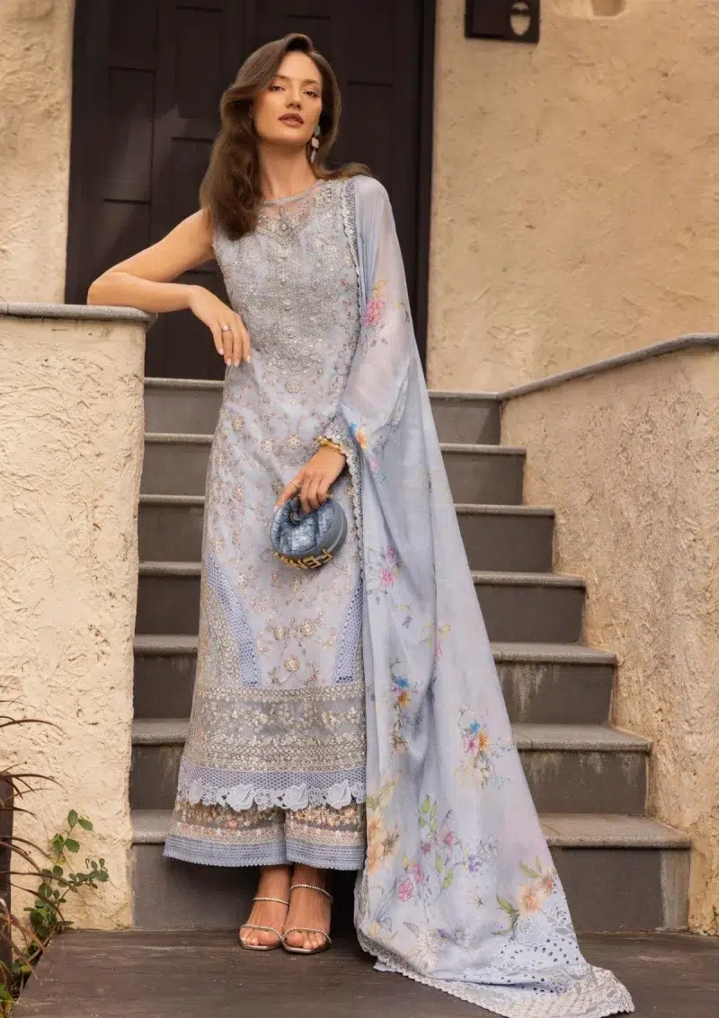 Faiza Saqlain | Noor e Chashm | Zinnia Luxury Lawn 25 | Teal Green | Unstitched | Feastive Wear | Liana - 05 | 3 pc set.