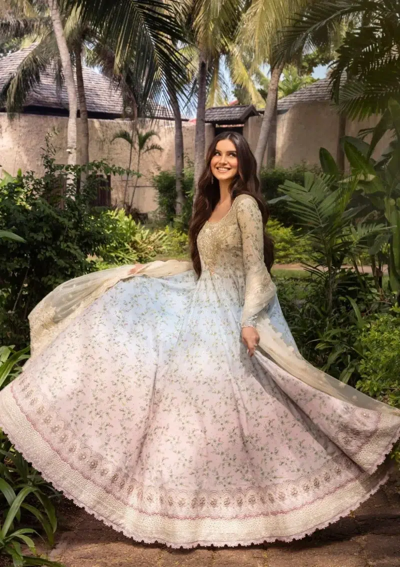 Faiza Saqlain | Noor e Chashm | Zinnia Luxury Lawn 25 | Ombre Gradient | Unstitched | Feastive Wear | Freesia - 08 | 3 pc set.