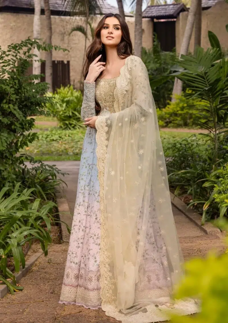 Faiza Saqlain | Noor e Chashm | Zinnia Luxury Lawn 25 | Ombre Gradient | Unstitched | Feastive Wear | Freesia - 08 | 3 pc set.