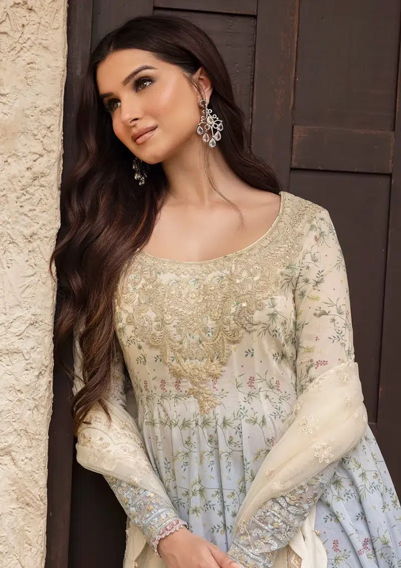 Faiza Saqlain | Noor e Chashm | Zinnia Luxury Lawn 25 | Ombre Gradient | Unstitched | Feastive Wear | Freesia - 08 | 3 pc set.