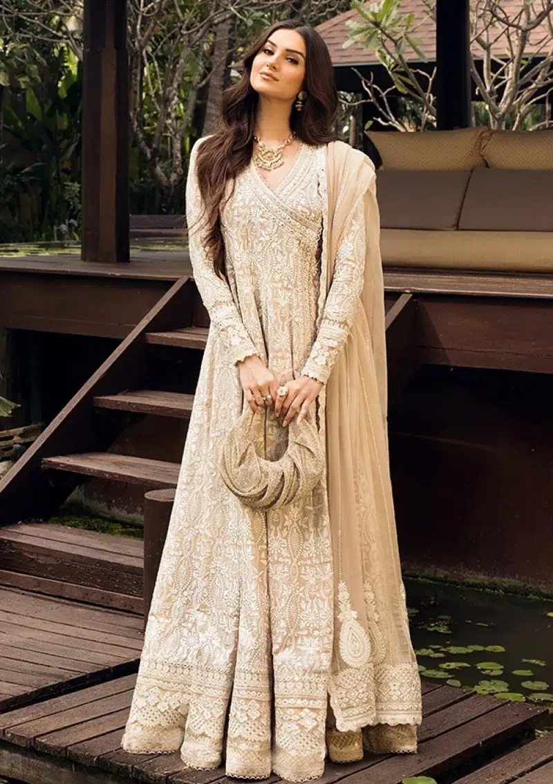 Faiza Saqlain | Noor e Chashm | Zinnia Luxury Lawn 25 | Bisque and Off-White | Unstitched | Feastive Wear | Ilima - 09 | 3 pc set.