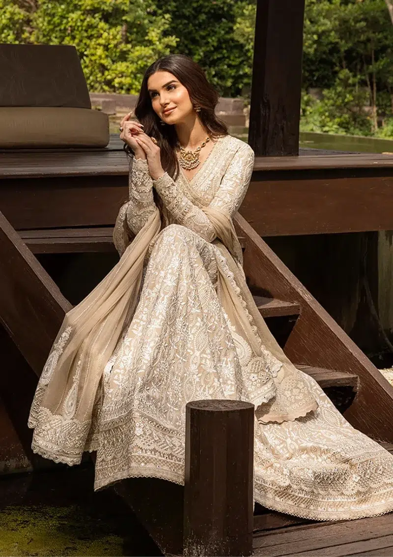 Faiza Saqlain | Noor e Chashm | Zinnia Luxury Lawn 25 | Bisque and Off-White | Unstitched | Feastive Wear | Ilima - 09 | 3 pc set.