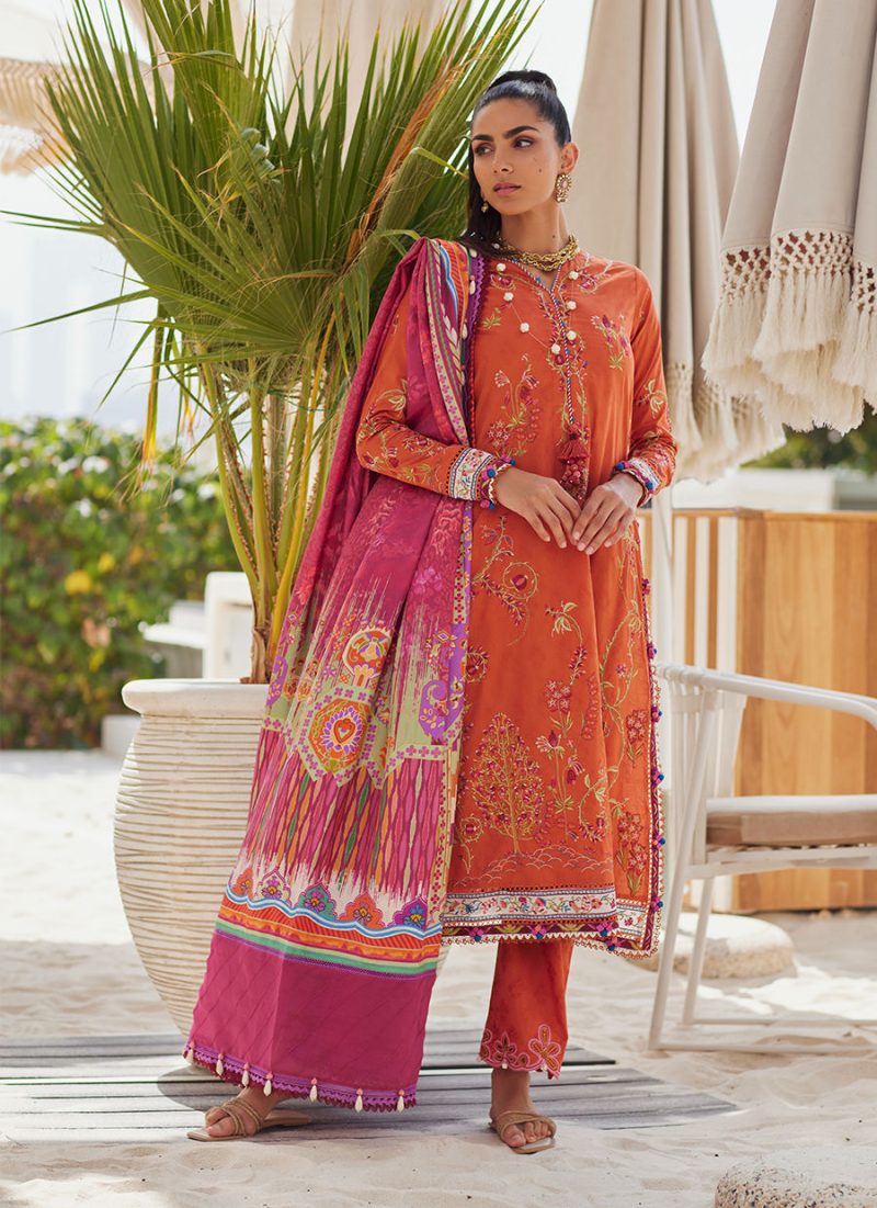 FTA | WES Luxury Lawn 25 | Unstitched | Rust | Feastive Wear | Rita Rust | 3 pc set.