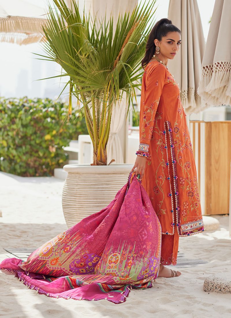 FTA | WES Luxury Lawn 25 | Unstitched | Rust | Feastive Wear | Rita Rust | 3 pc set.