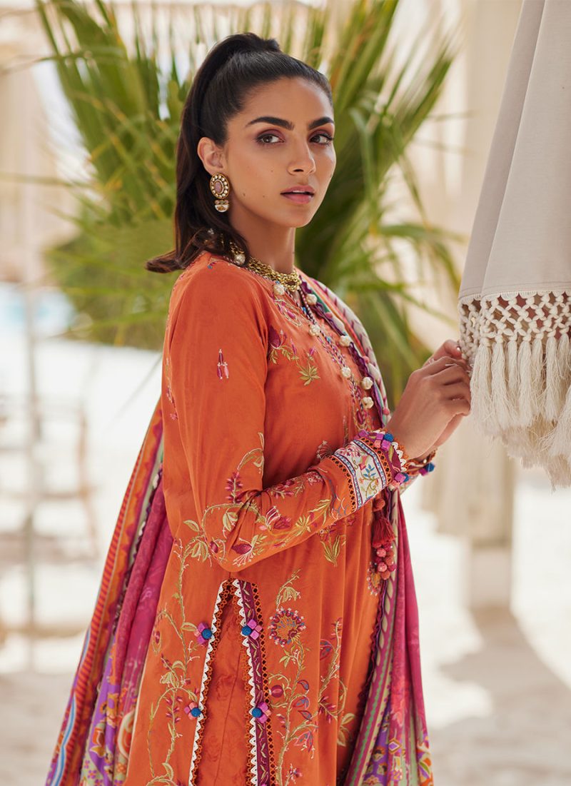 FTA | WES Luxury Lawn 25 | Unstitched | Rust | Feastive Wear | Rita Rust | 3 pc set.