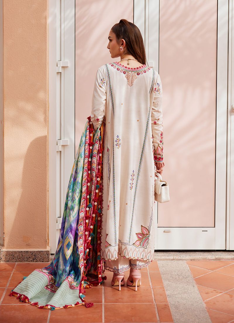 FTA | WES Luxury Lawn 25 | Unstitched | Ivory | Feastive Wear | Irene Ivory | 3 pc set.
