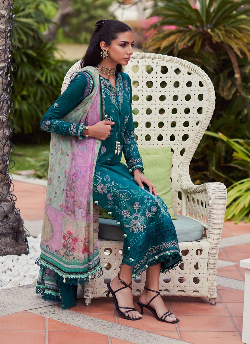 FTA | WES Luxury Lawn 25 | Unstitched | Emerald | Feastive Wear | Eileen Emerald | 3 pc set.