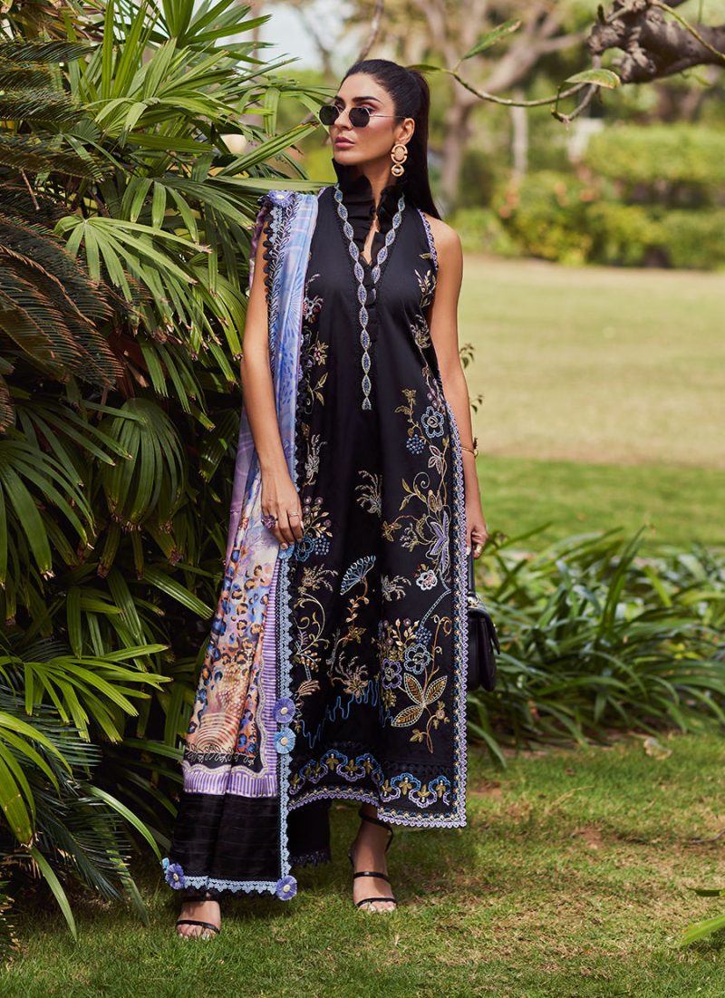 FTA | WES Luxury Lawn 25 | Unstitched | Black | Feastive Wear | Belle Black | 3 pc set.