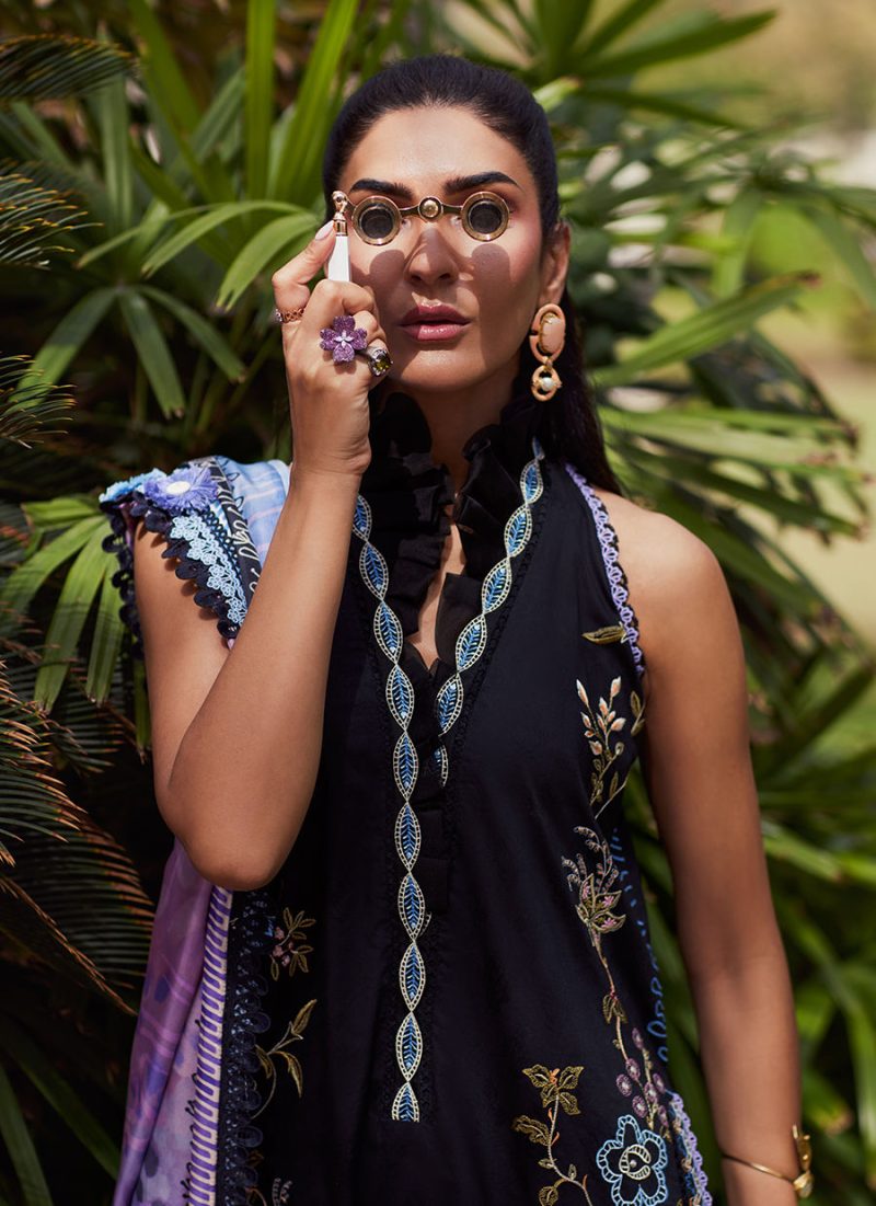 FTA | WES Luxury Lawn 25 | Unstitched | Black | Feastive Wear | Belle Black | 3 pc set.