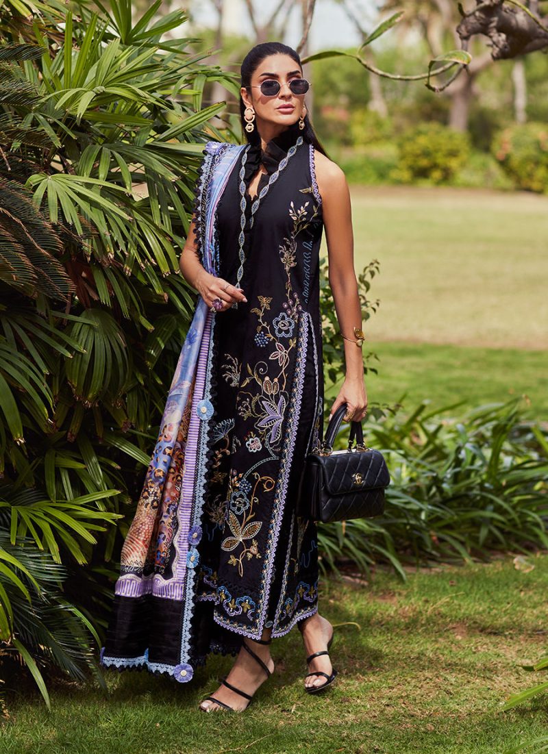 FTA | WES Luxury Lawn 25 | Unstitched | Black | Feastive Wear | Belle Black | 3 pc set.