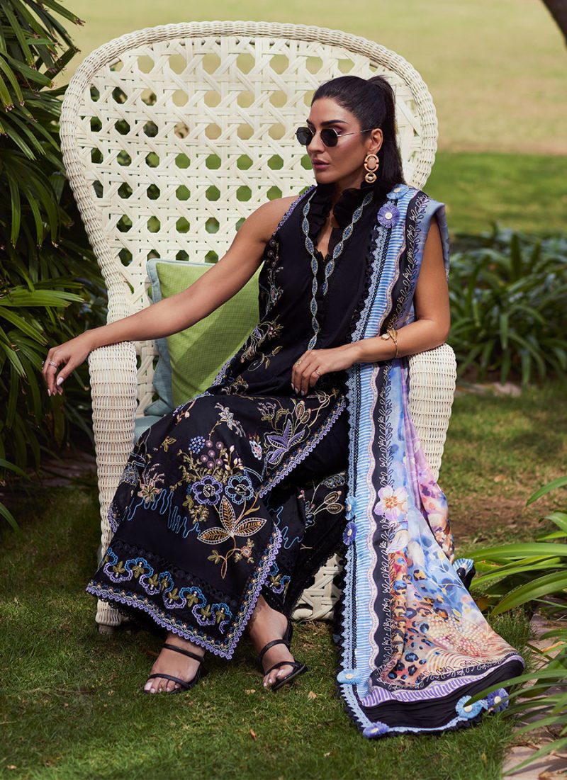 FTA | WES Luxury Lawn 25 | Unstitched | Black | Feastive Wear | Belle Black | 3 pc set.