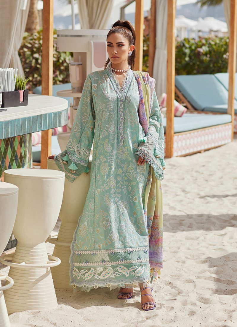 FTA | WES Luxury Lawn 25 | Unstitched | Aqua | Feastive Wear | Alice Aqua | 3 pc set.