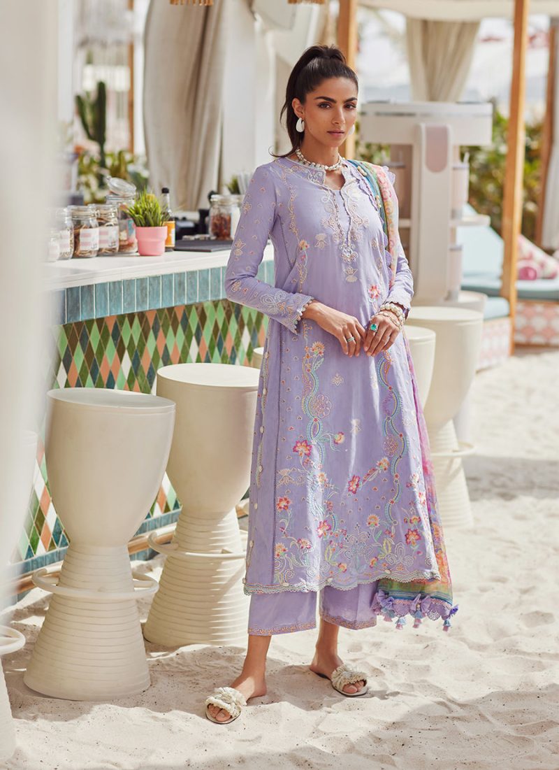 FTA | WES Luxury Lawn 25 | Unstitched | Lavender | Feastive Wear | Liliana Lavender | 3 pc set.