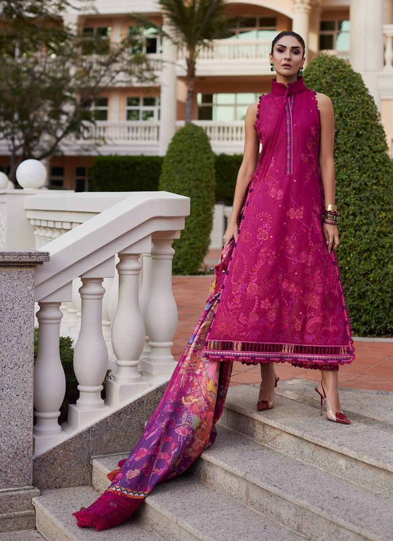 FTA | WES Luxury Lawn 25 | Unstitched | Berry | Feastive Wear | Betty Berry | 3 pc set.