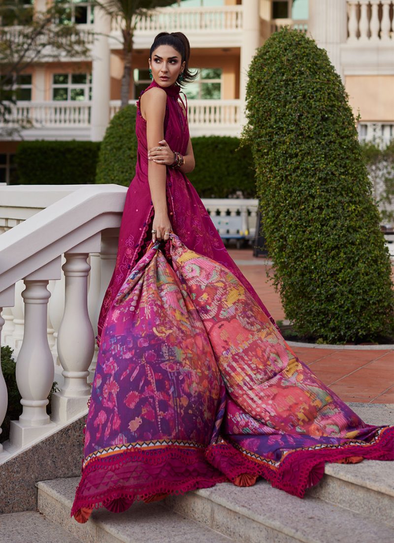 FTA | WES Luxury Lawn 25 | Unstitched | Berry | Feastive Wear | Betty Berry | 3 pc set.