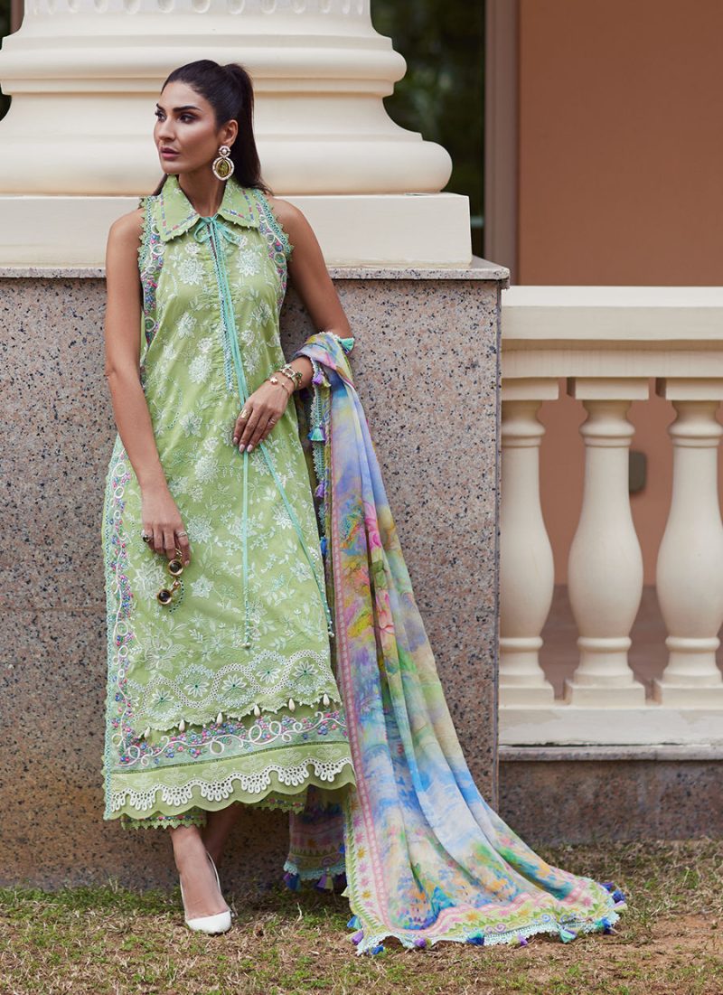 FTA | WES Luxury Lawn 25 | Unstitched | Kiwi | Feastive Wear | Kiara Kiwi | 3 pc set.