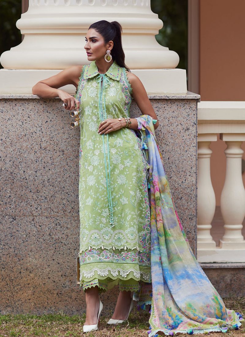 FTA | WES Luxury Lawn 25 | Unstitched | Kiwi | Feastive Wear | Kiara Kiwi | 3 pc set.