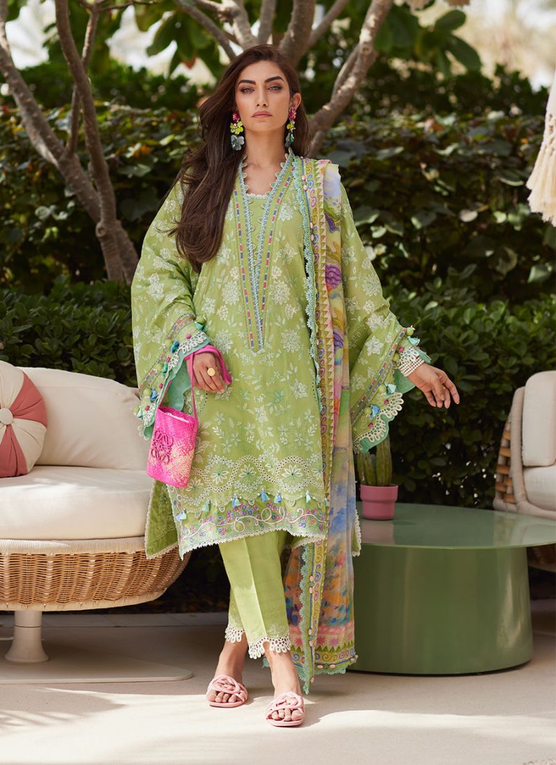 FTA | WES Luxury Lawn 25 | Unstitched | Kiwi | Feastive Wear | Kiara Kiwi | 3 pc set.